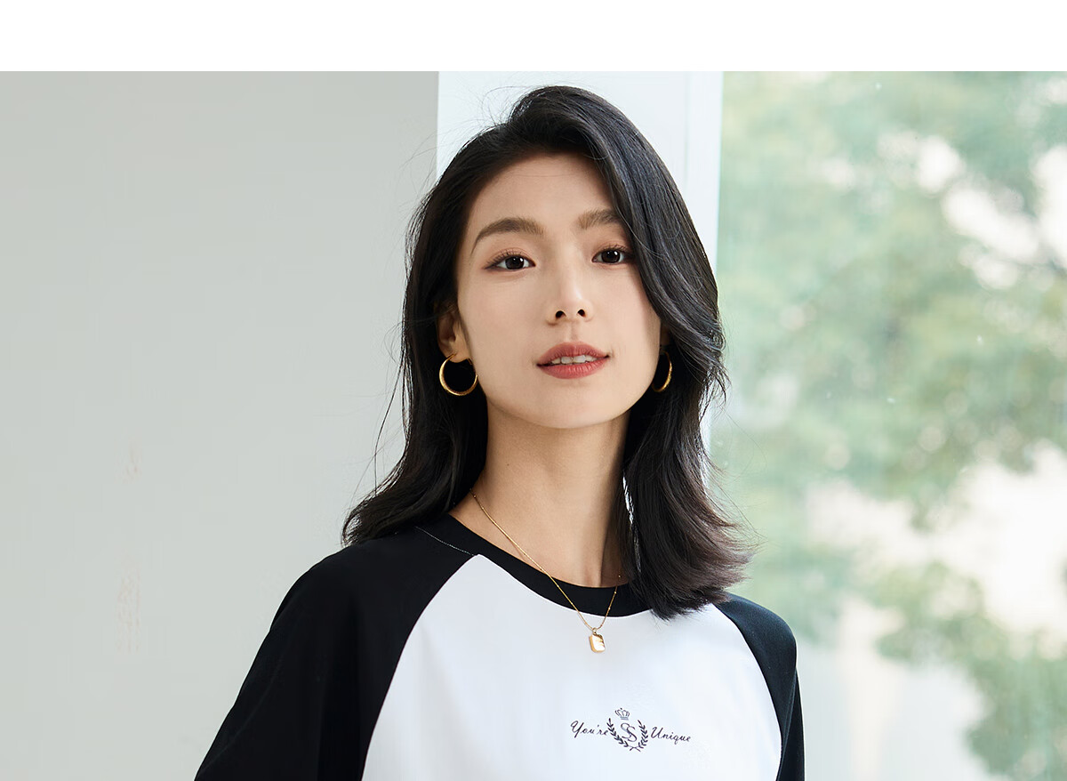 Chushen Spring And Autumn Long-Sleeve T-Shirt for Women, Wilderness Maillard Round Neck Contrasting Color Splicing Simple Loose Base Shirt S143T2022 32