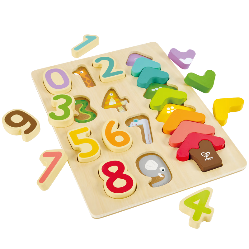 Hape (Germany), Children's Wooden Puzzle Toy, Number And Shape Puzzle, Birthday Gift for Boys And Girls, E1657