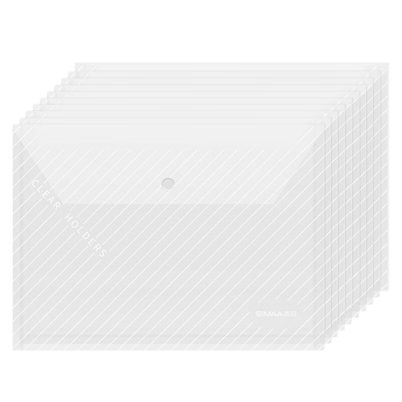 SIMAA 50-Pack A4 Twill Transparent White Button Closure Document Folders, Waterproof File And Exam Paper Storage Pouches, Archive Folders, Office Supplies, 20815