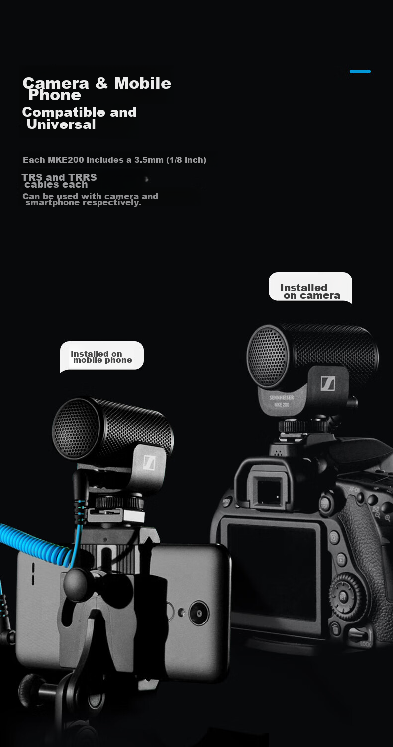 Sennheiser MKE200 Camera Microphone, DSLR Vlog Smartphone Professional Directional Microphone, Official Standard Configuration Suitable for Indoor Sound Recording And Live Streaming 7