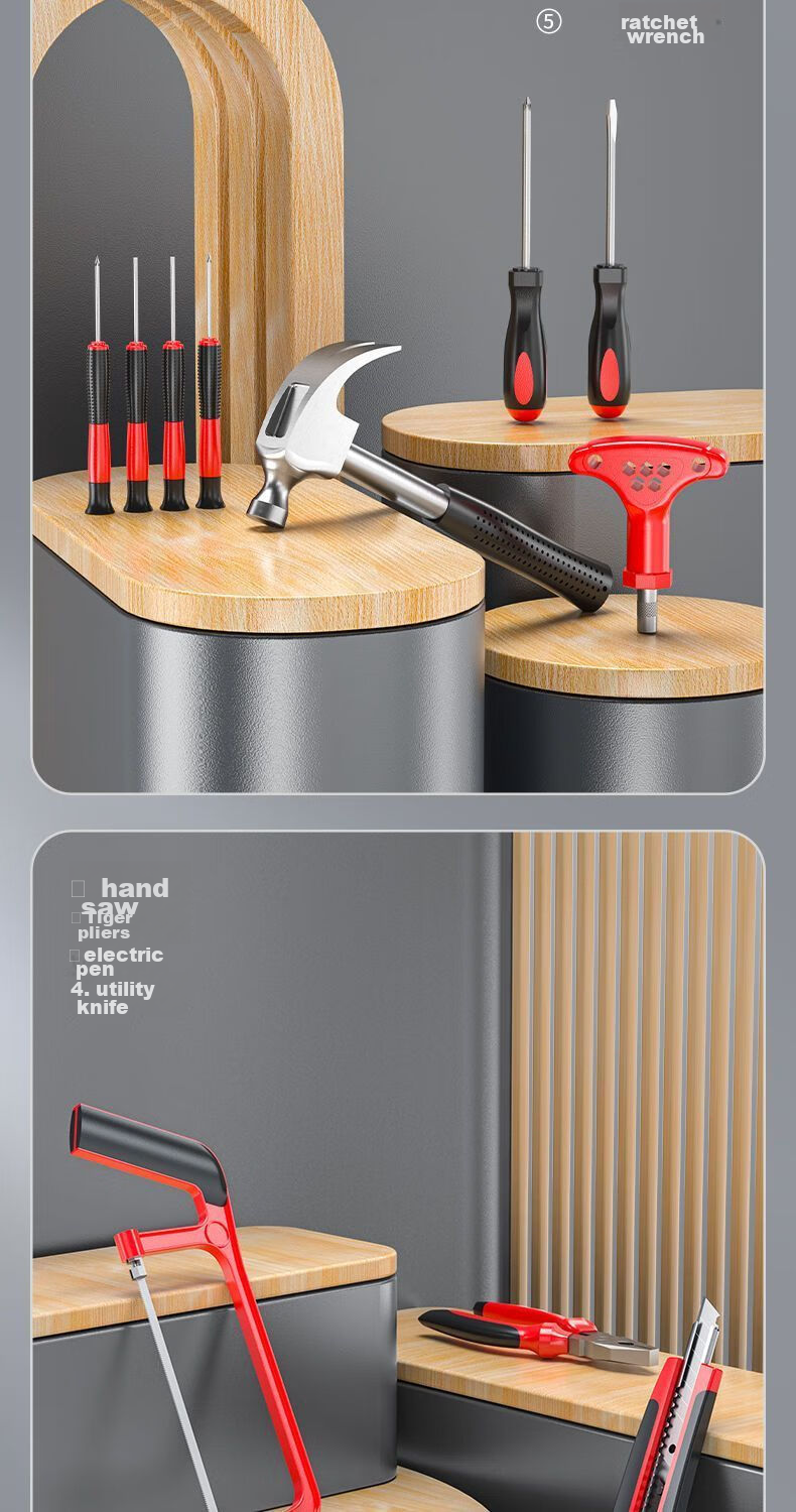 O'Lead Multifunctional Household Toolbox Manual Hardware Tool Set Home Electrician Carpenter Repair Kit 11
