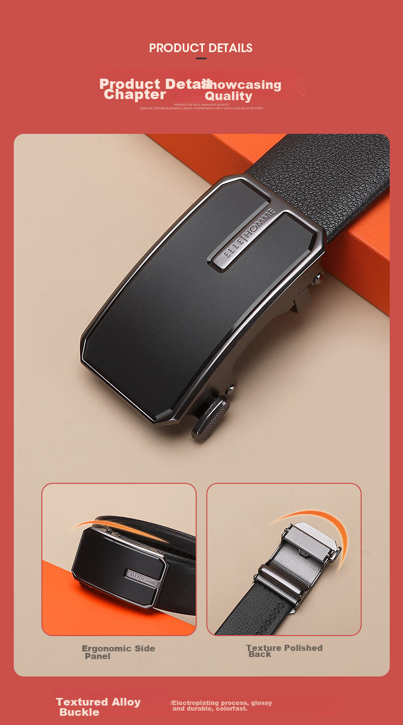ELLE HOMME Men's Belt, High-Quality Top-Grain Leather Automatic Buckle Waistband, Business Formal Trouser Belt, Birthday Gift for Me 4