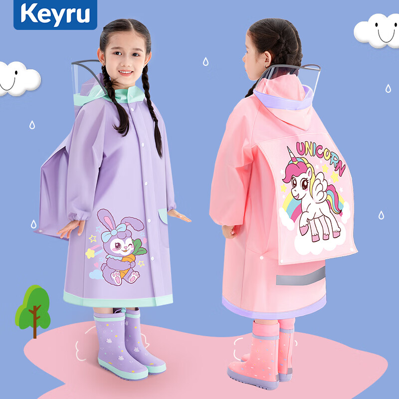 KEYRU Children's Raincoat And Poncho for Boys And Girls, School-Specific, for Kindergarten And Elementary Students, Full-Body Protection against Heavy Rain, with Integrated Backpack Space