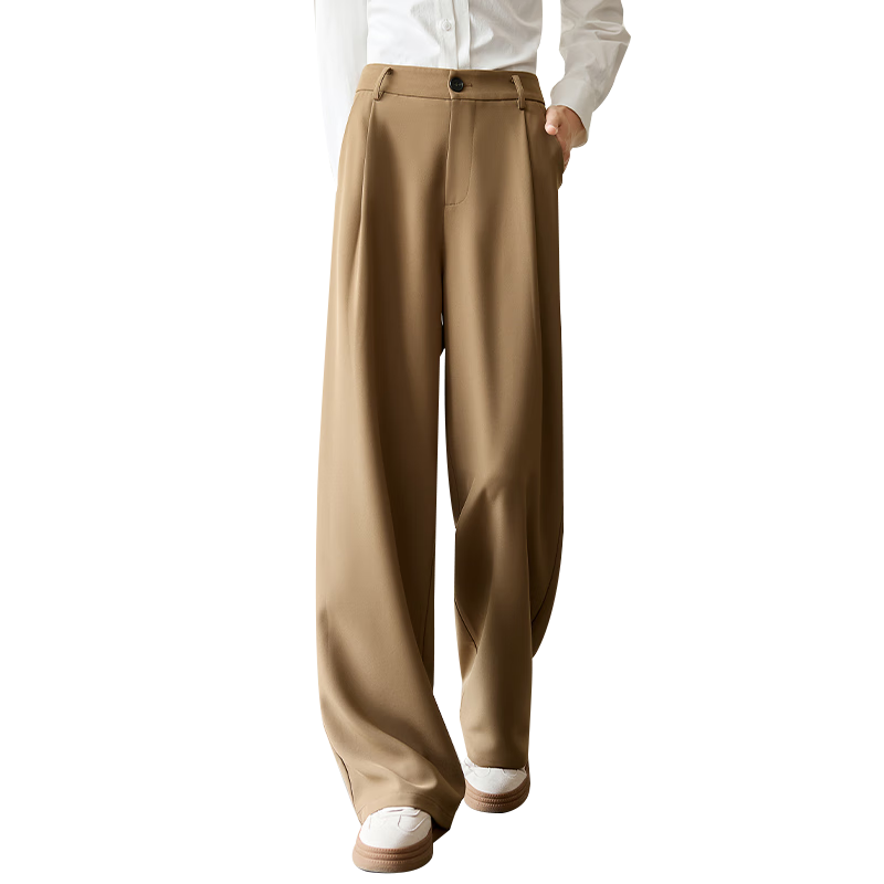 Chushen Women's Casual Pants with Belt Design, High-Waisted Slimming Wide-Leg Commuter Floor-Length Trousers S51X013