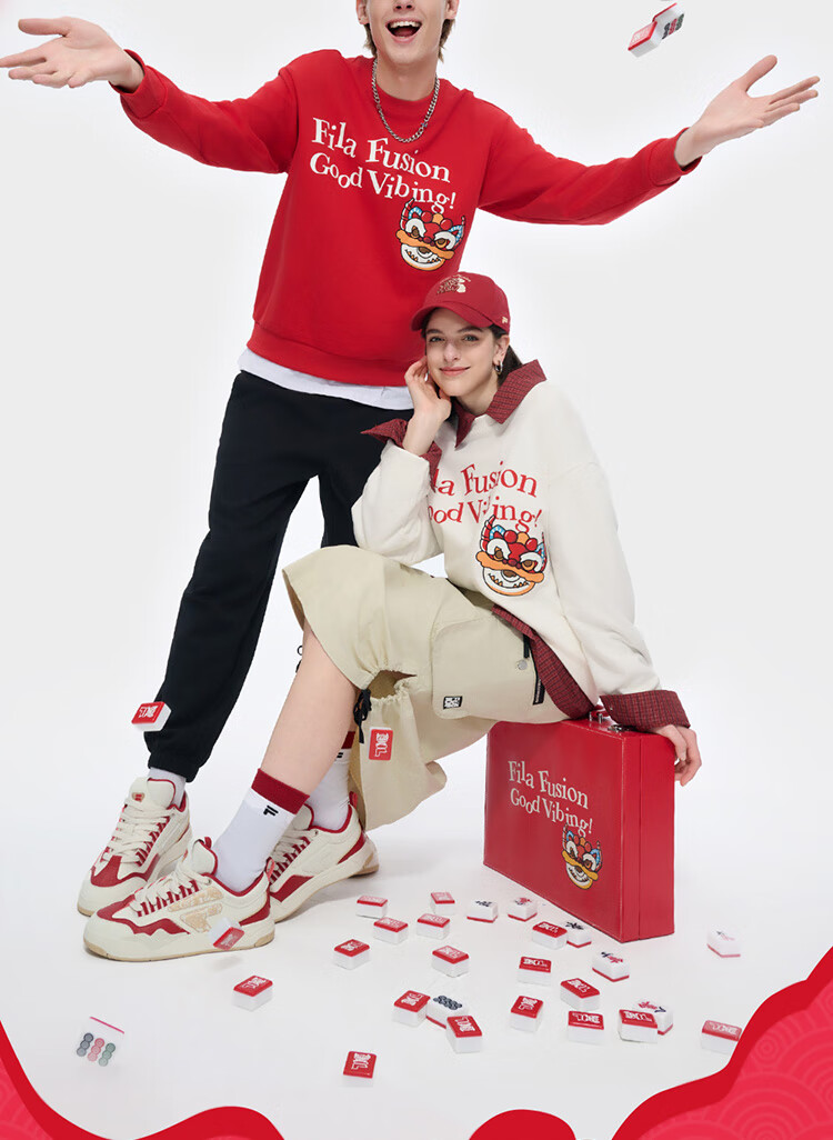 FILA FUSION FILA Trendy Couple's Pullover Hoodie, Autumn And Winter New Year Style, Fashionable Pure Cotton Knitted Top 6