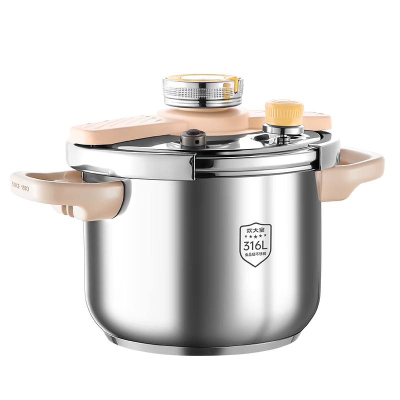 COOKER KING Pressure Cooker, Household Anti-Explosion, 316L Stainless Steel, Compatible with Gas And Induction Stoves, One-Touch Lid Opening, Pressure Cooker, 6L Capacity