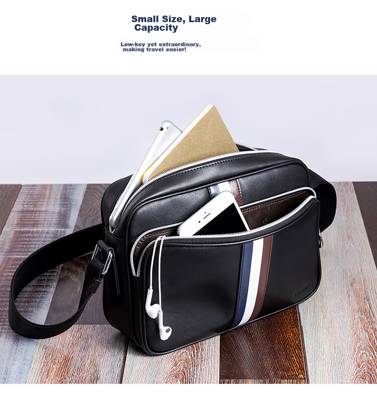 GOLF Shoulder Bag for Men, Top-Grain Leather with Microfiber Crossbody Bag, Business Commute Contrasting Color Messenger Bag, Black 2
