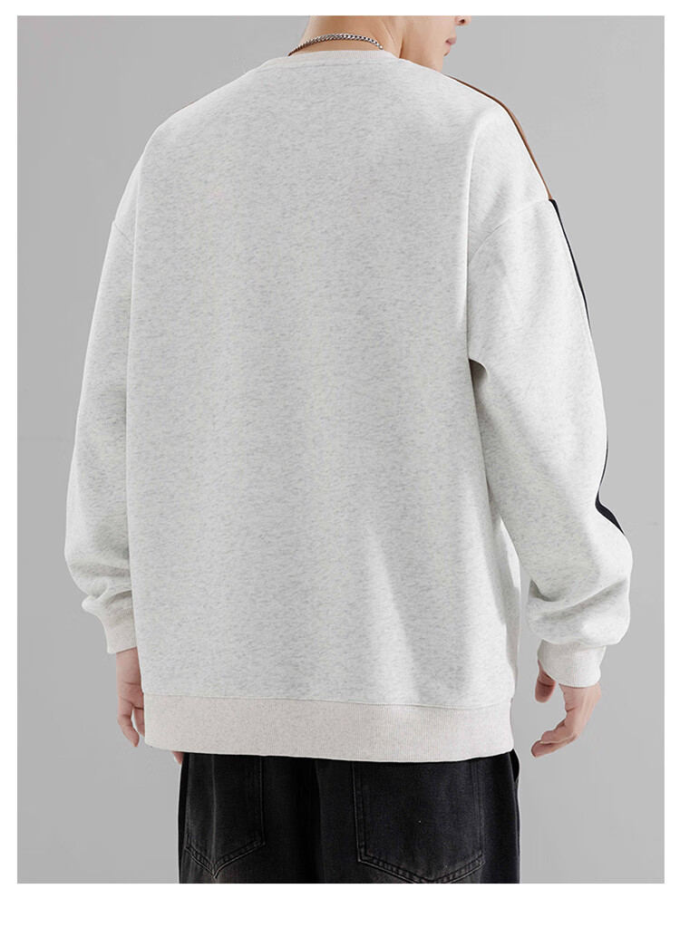 Foss Phil Crew Neck Sweatshirt for Men, Spring And Autumn Loose Casual Patchwork Color-Block Trendy T-Shirt Top 8883 Black M 10