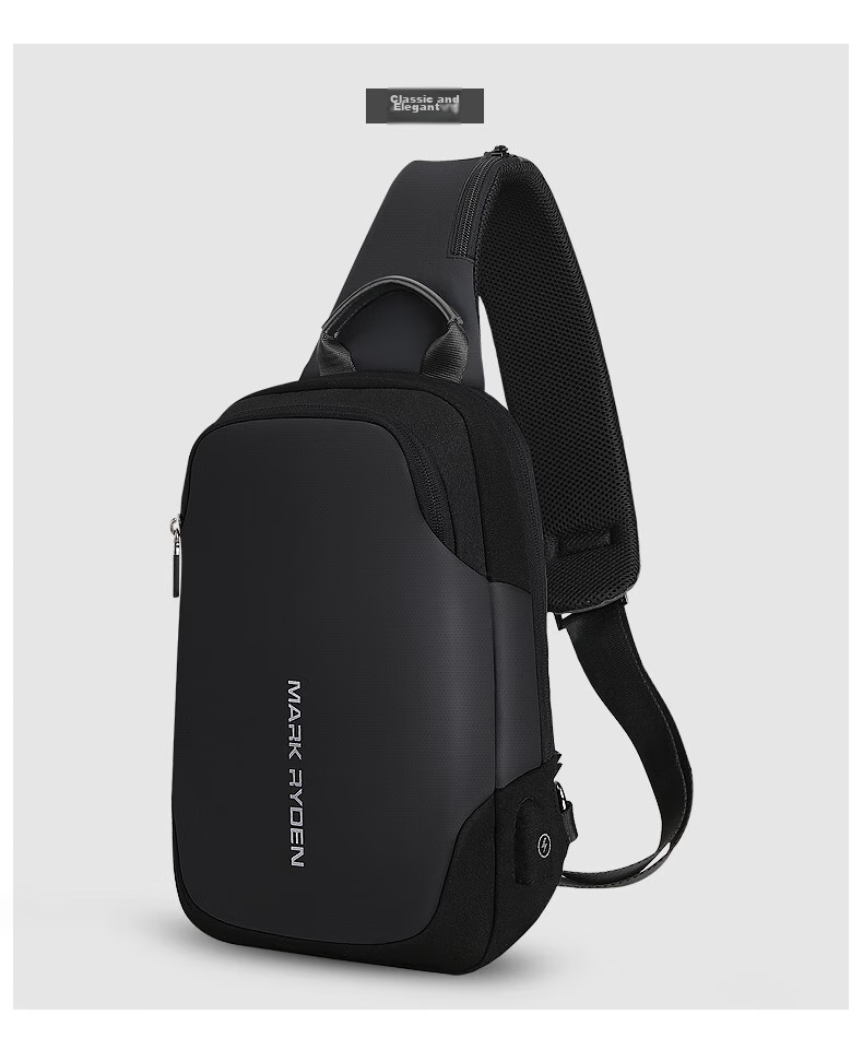 MARK RYDEN Chest Bag, Men's Crossbody Bag, Sports Trendy Shoulder Bag, Small Backpack, 9.7-Inch IPad Bag, MR7056, Elegant Black 15