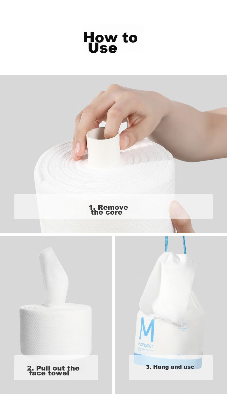 Mianshang Cotton Roll-Type Disposable Facial Cleansing Wipes, Soft Cotton Face Towels, All-Cotton Wet And Dry Dual-Use Face Cleansing Wipes, 3 Rolls 11