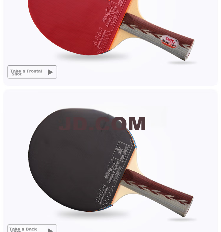 DOUBLE FISH Table Tennis Racket Double Pair Set Straight Handle Penhold Grip 4D Four-Star Soldier Table Tennis Racket 2 Pieces with 6 Balls Included 6