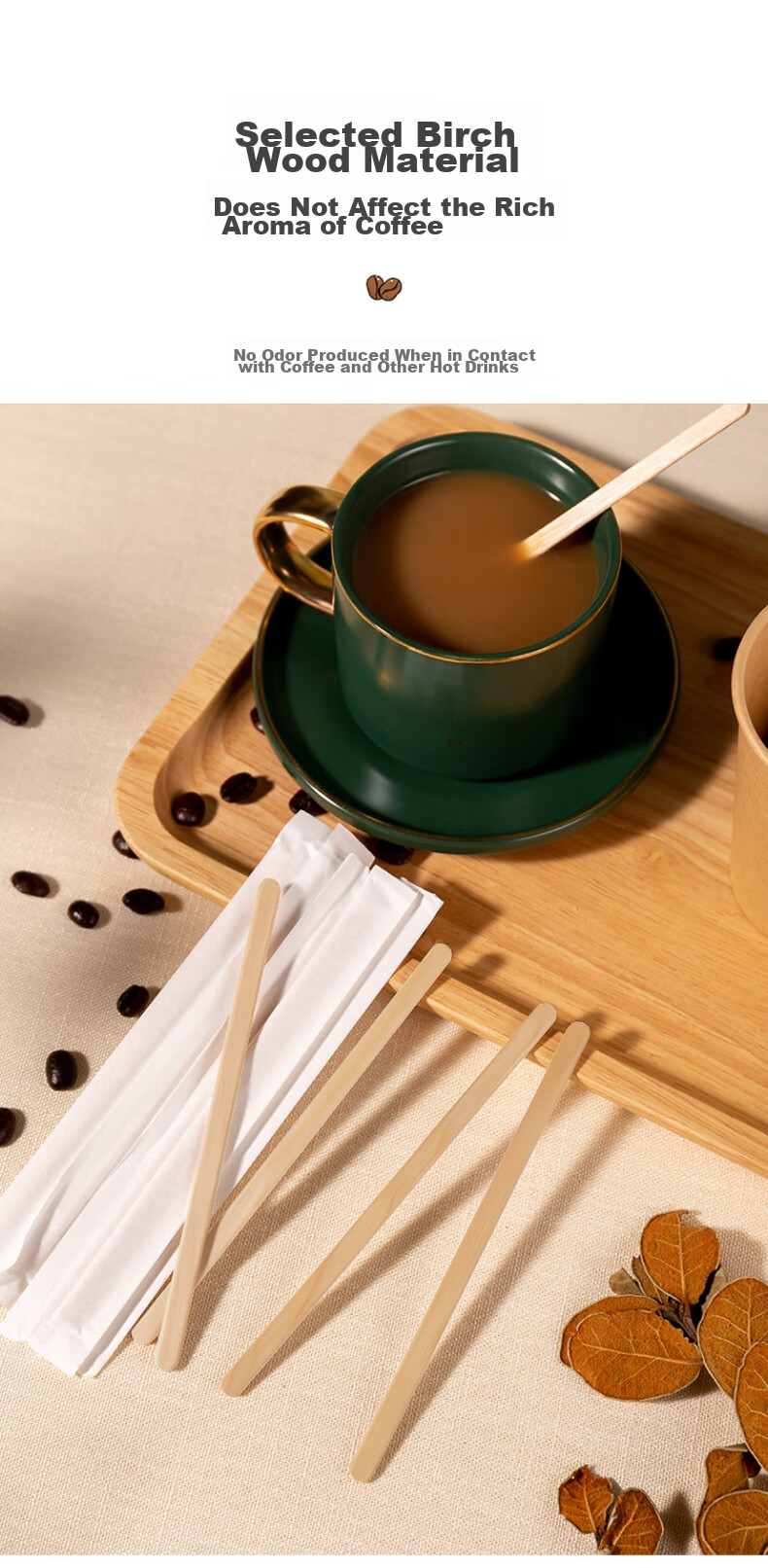 MENGTING Disposable Coffee Stirrers, 14cm Wooden Coffee Stirring Sticks, 500 Pieces Per Box, 7572 5