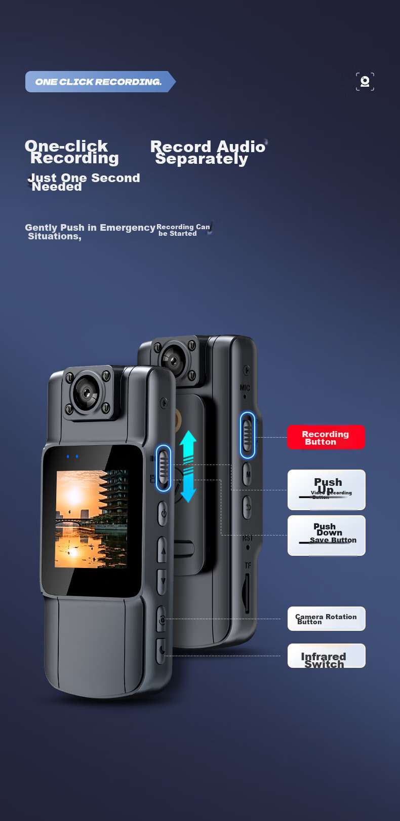 Mengduofu Body-Worn 4K High-Definition Law Enforcement Camera, Small Chest-Mounted Cycling Sports Camera for Meetings And Inspections 11