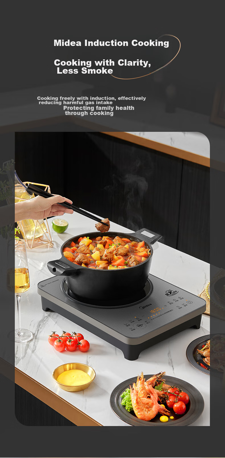 Midea Induction Cooker Ceramic Cooktop Electric Cooker Household High-Power 3500W Electromagnetic Stove Even Heating Integrated Large Panel Cooks Rice Porridge Wear-Resistant Easy-To CL35W7-001 17