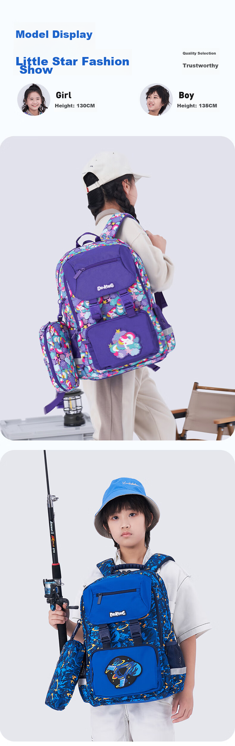 DR·KONG Backpack for Girls, Elementary School Students Grades 3-6, Children's Spine-Protecting Lightweight Large-Capacity Backpack, Convenient Shoulder Bag 20