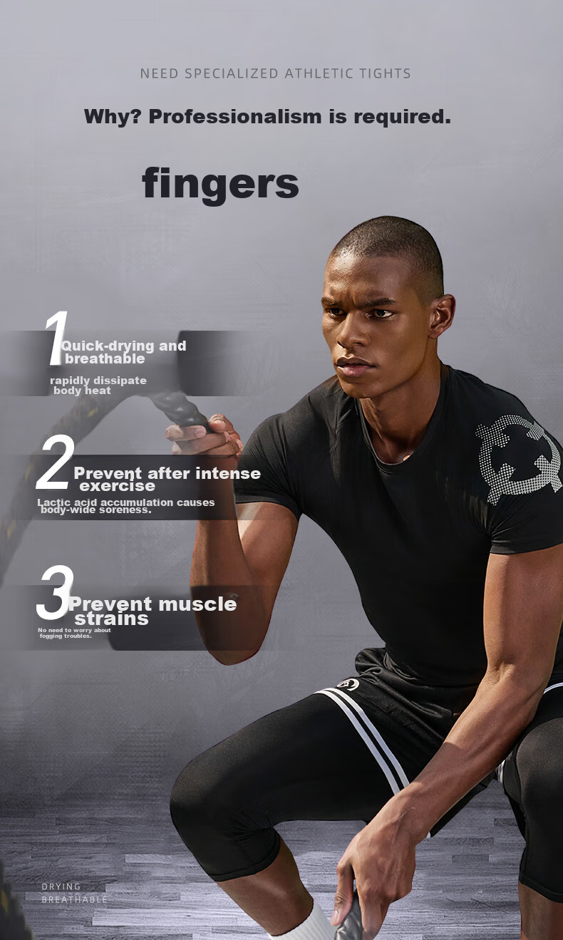 RIGORER Men's Fitness Short-Sleeve Quick-Dry Sports Top, Basketball Training Sweat-Wicking Tight-Fitting Shirt, Pure Black, M 3