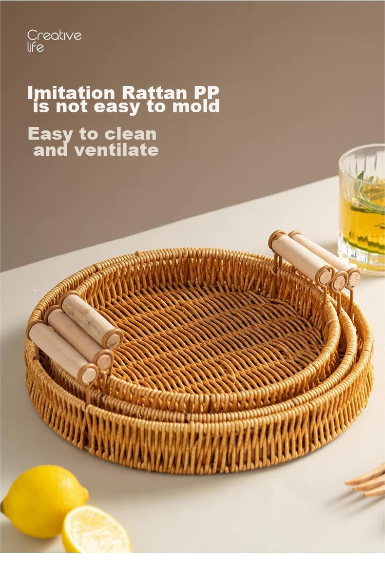 JIWUSENLIN Woven Bamboo Tray, Picnic Chinese Snack Plate, Deep-Fried Dish, Fruit Plate, Snack Plate, Dried Fruit Plate, Appetizer Plate, Fruit Plate 3
