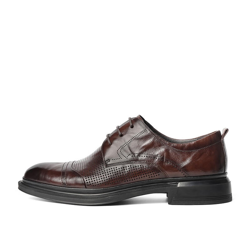 Belle Breathable Commuter Business Leather Shoes for Men, Summer Genuine Leather Wedding Shoes, Professional Formal Shoes A1220 Brown Perforated 41