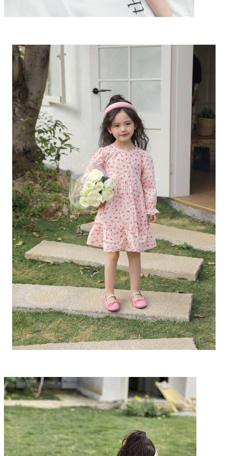 LUSON Chen Da Zhu Girls' Long-Sleeve Floral Print Dress, Spring And Autumn 2025 New Style Children's Fashionable Dress 3
