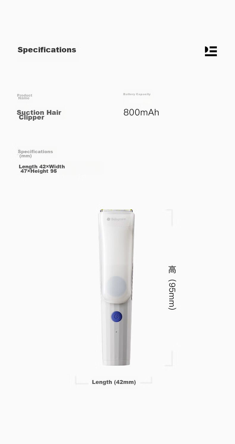 Babycare Baby Hair Clipper, Fully Waterproof, Low Noise, Upgraded Automatic Hair Suction, for Children's Use, 0-3 Years Old, Original White 11
