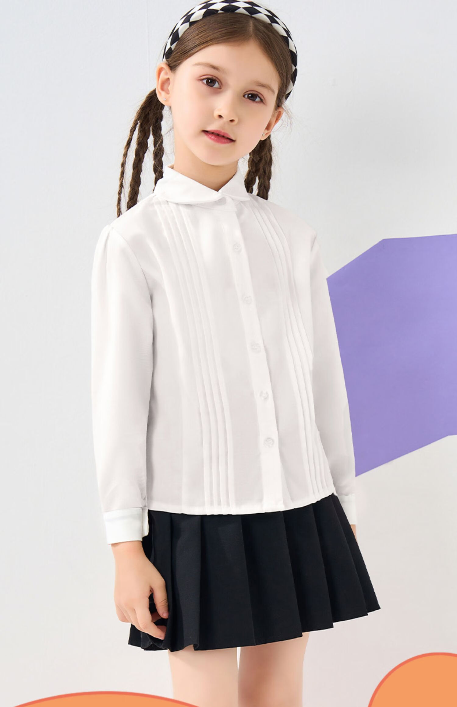 Luomeng Children's Shirt, Girls' Long-Sleeve Blouse, School Spring And Autumn Style, Fashionable Undershirt, White Pleated Long-Sleeve Shirt, Size 150 4