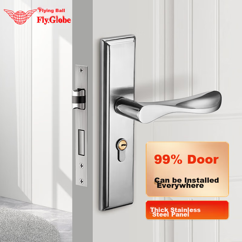 Fly.Globe Door Lock, Interior Bedroom Door Lock, Anti-Theft Stainless Steel, No Hole Modification Required, Adjustable Hole Spacing, Wooden Door Lock