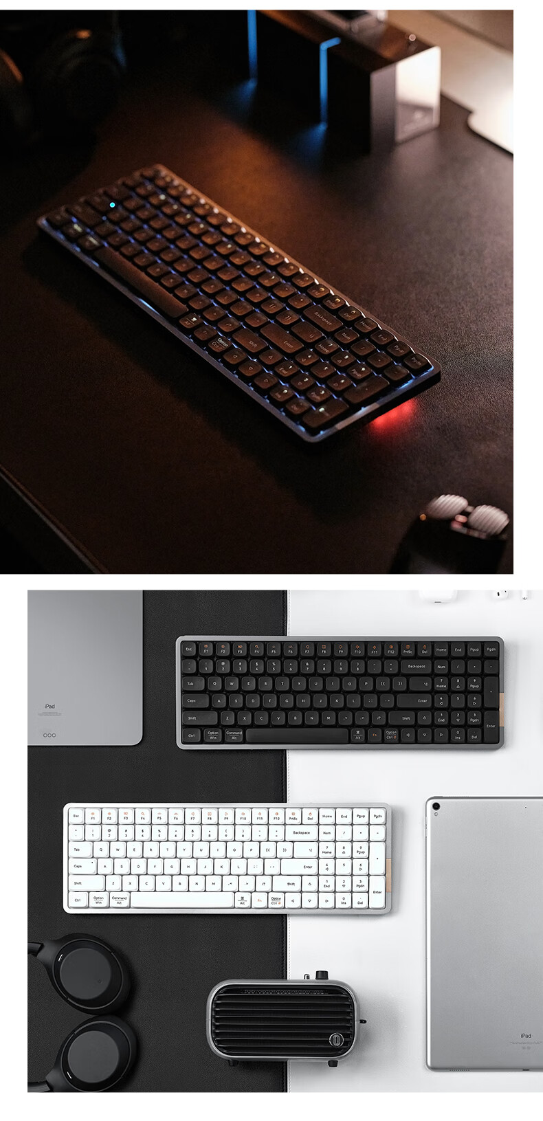 LOFREE Xiaoshun 100-Key Low-Profile Keyboard OE919, Wired And Bluetooth Dual-Mode, Low-Profile Mechanical Keyboard, Aluminum Alloy Body, Deep Space Phantom 18
