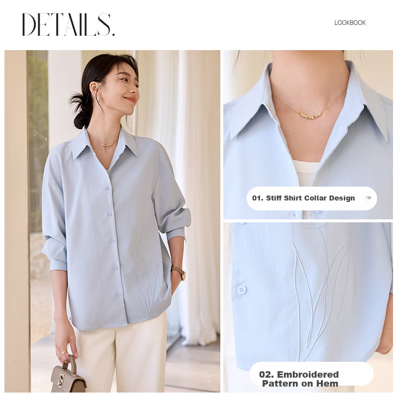 Chushen Spring And Autumn Long-Sleeve Shirt for Women, Wilderness Maillard Floral Embroidery Elegant Office Versatile Blouse S143C2024