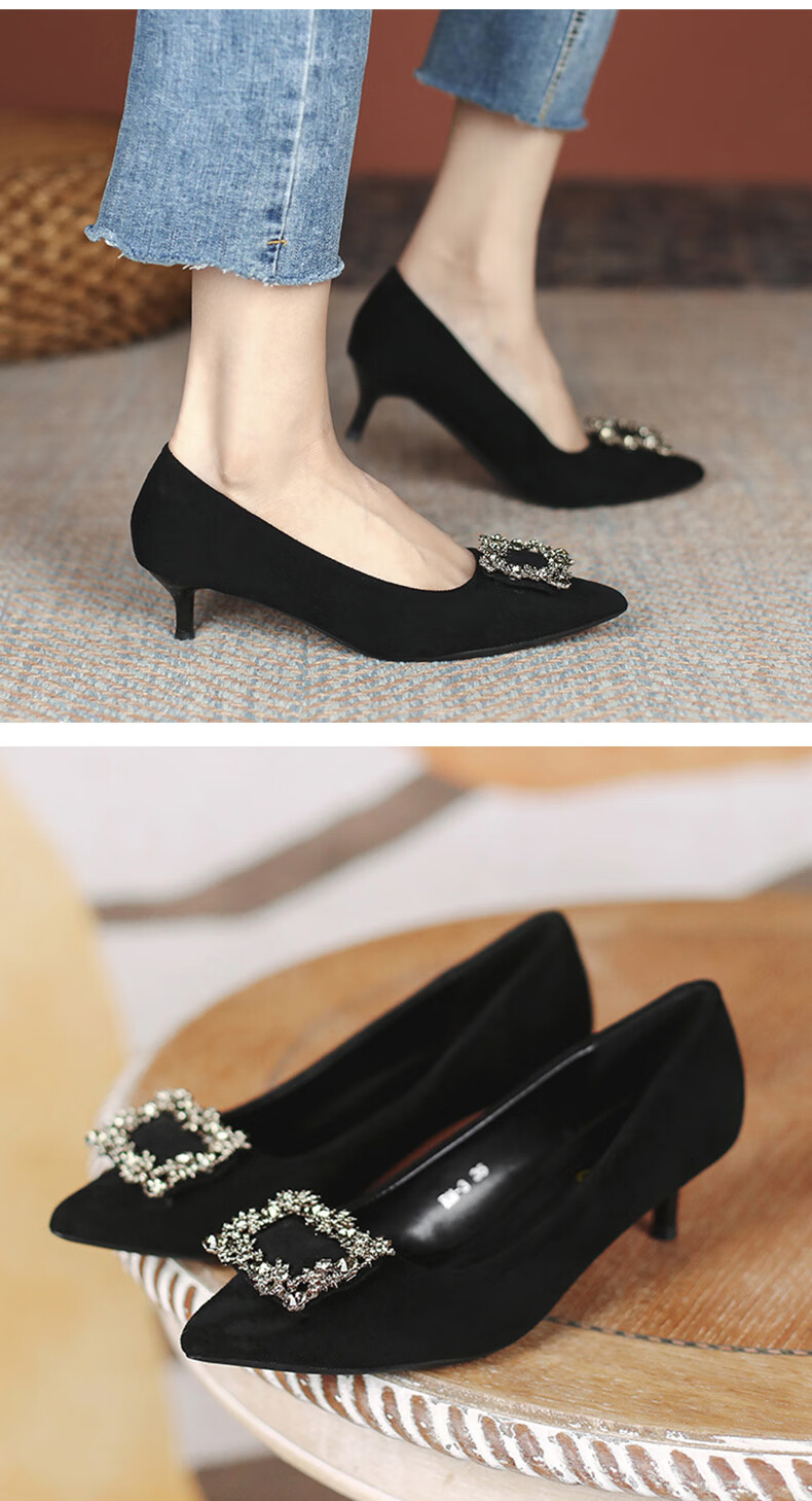 CARTELO Rhinestone Pointed Toe Pumps with Snowflake Buckle, KCC-6688 Black (3cm), Size 38 7