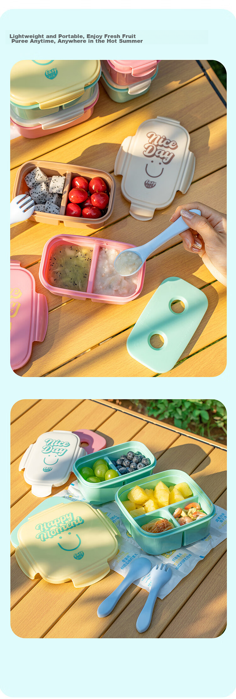Easy Your Home Fruit Box with 2 Compartments, Food-Grade Insulated Lunch Box for Camping And Picnics, Small Lunch Container for Elementary Students 6