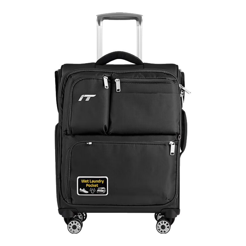 INTERNATIONAL TRAVELLER British IT Suitcase, Check-In Luggage, Spinner Wheels, Ultra-Light Suitcase, Multiple Pockets, 24-Inch Soft Case, 1157 Black