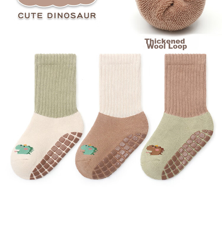 9I9 Baby Socks, Autumn And Winter Non-Slip, Mid-Calf Floor Socks, Warm Cotton Socks with Loose Tops, 3 Pairs, for Ages 1-3, A179 13