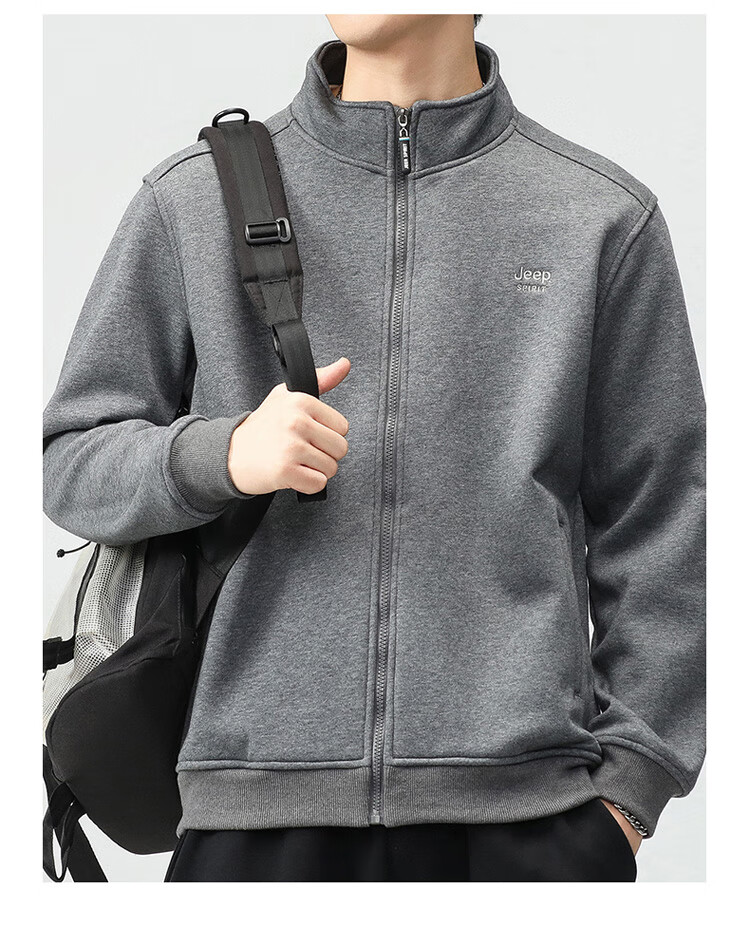 JEEP SPIRIT Men's Jacket, Sweatshirt for Autumn, Loose Casual Trendy Stand-Collar Top, Black, XL 18