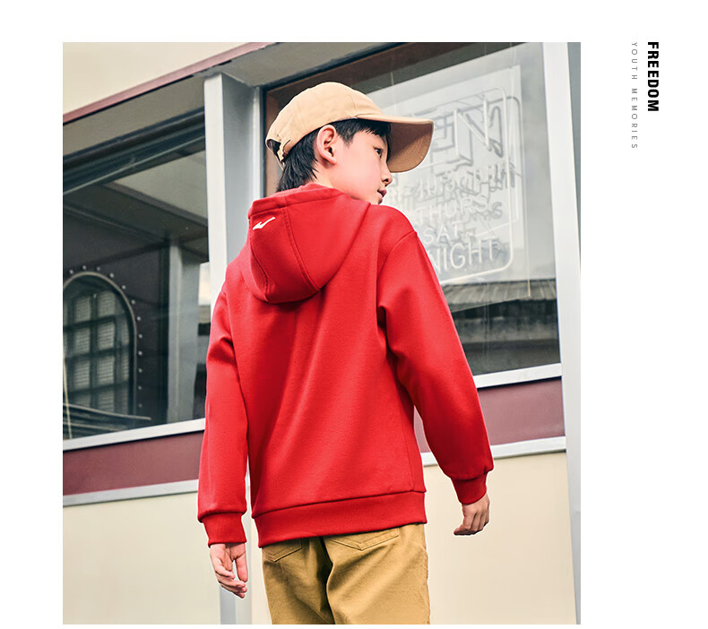 ERKE Kids Unisex Hooded Sweatshirt Children's Winter Warm Thick Hoodie Dongfanghong 130 24