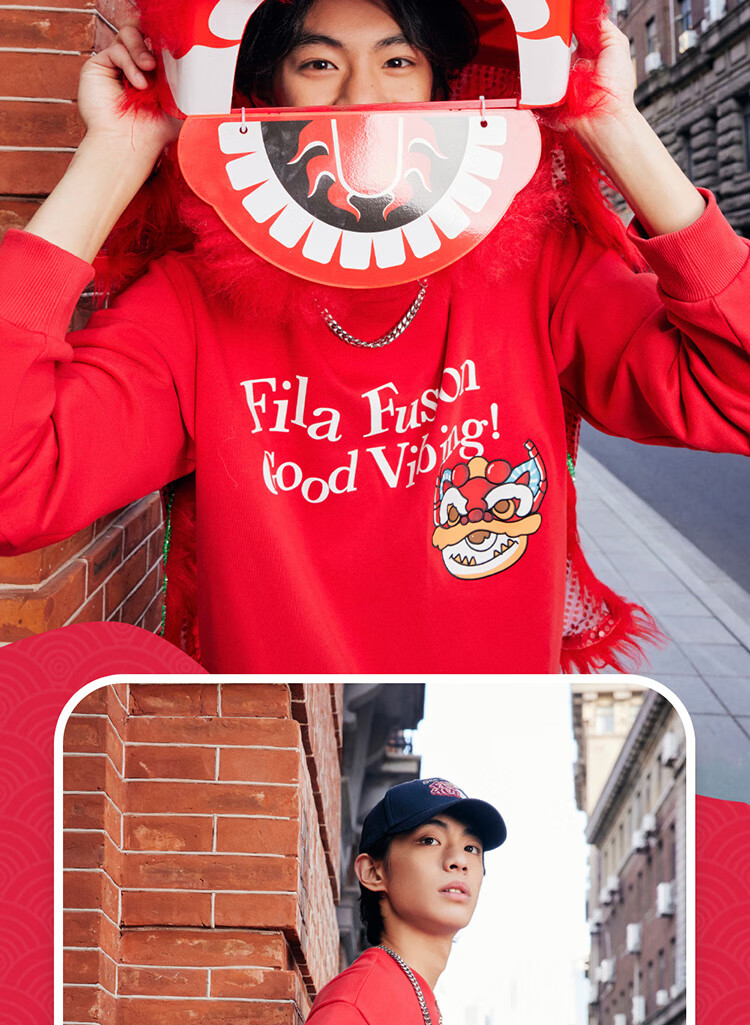 FILA FUSION FILA Trendy Couple's Pullover Hoodie, Autumn And Winter New Year Style, Fashionable Pure Cotton Knitted Top 17
