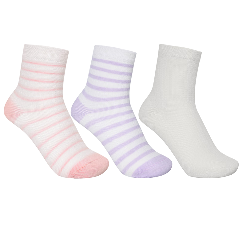 Aimer Kids Summer Socks, Antibacterial And Odor-Resistant, Boys And Girls Short Socks, 3-Pack, Pink-Purple Size, 16-18 Cm Foot Length for Ages 4-6