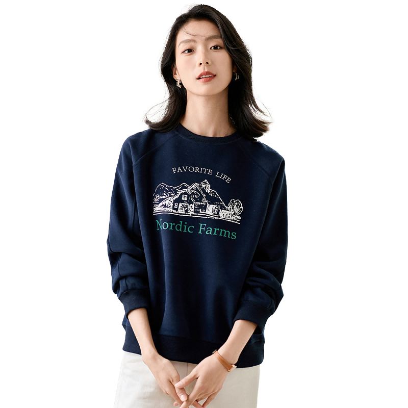 Chushen Women's Crew Neck Printed Sweatshirt Lazy Style Casual Long Sleeve Top S143W1004