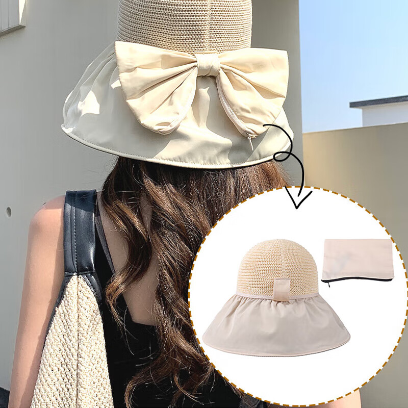 LangSha Sun Protection Hat for Women, Summer UV-Resistant Black Gel Wide Brim Sun Hat, Full Face Coverage Fisherman Hat, Apricot Color