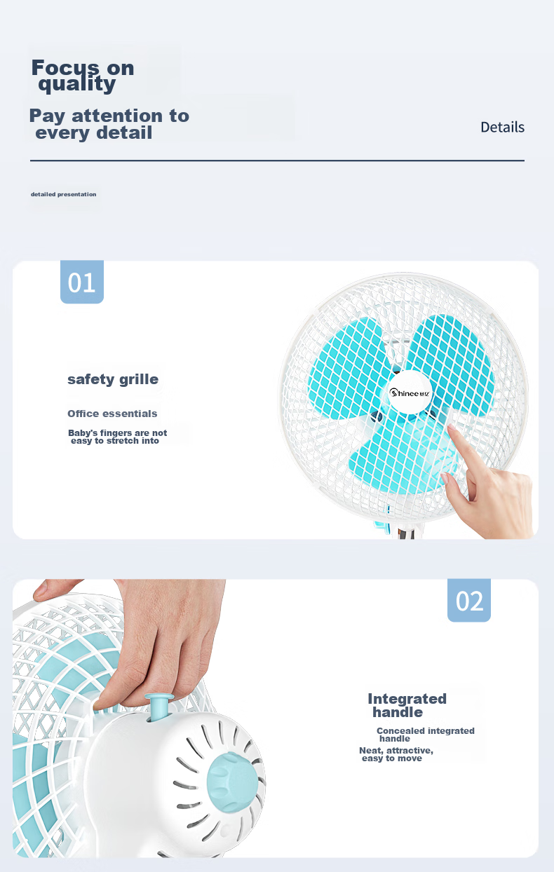 SHINEE Mini Desk Fan, Table Fan, Clip-On Fan, Wall-Mounted Fan, Quiet Electric Fan for Student Dormitory Bedside And Office Use, FJ7-01 10