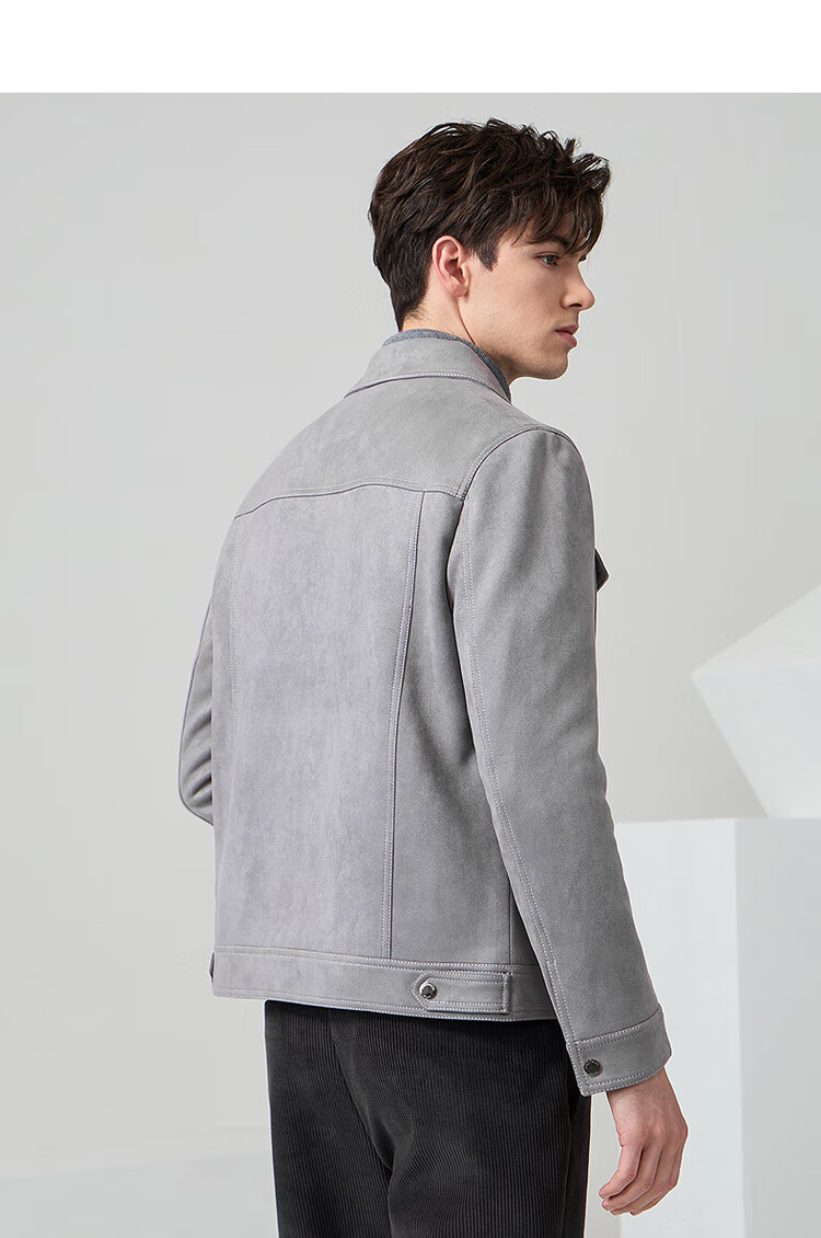 DANCING WOLVES [Suede] Jacket for Men, Versatile Lapel Jacket, Comfortable And Stylish Coat for Men, 102 Dark Blue, Size 165 9