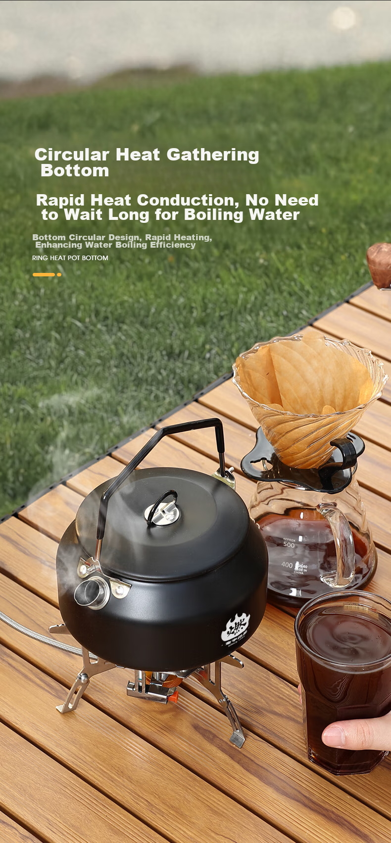 Jinyu Outdoor Kettle, Camping Water Kettle, Picnic Equipment, Stainless Steel Tea Pot, Portable Stove, Camping Water Boiler 6