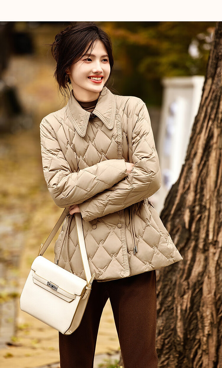 Dme [Warm And Cozy] Winter Lightweight Fluffy 90% Duck down Jacket with Elegant Lapel Collar And Short Style Women's Coat 15