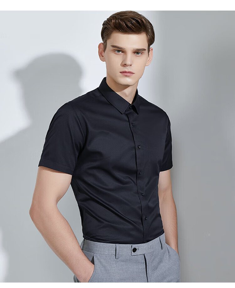 Nanjiren Men's Short-Sleeve Shirt, Summer Solid Color, Business Casual Shirt, Comfortable Breathable Short-Sleeve White Shirt for Men, White Dress Shirt 10