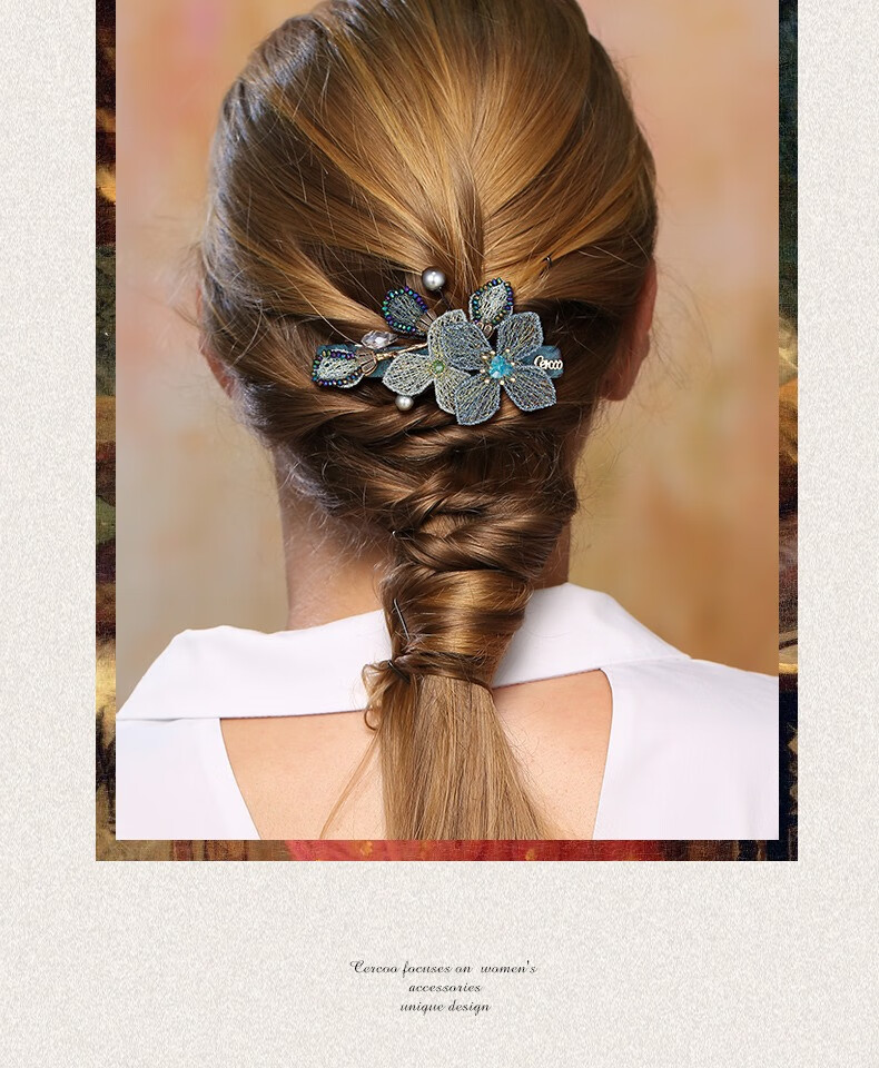 Cercoo Embroidered Butterfly Hair Clip, Crystal Barrette, Rhinestone Straight Clip, Hair Bun Clip, Side Clip, Versatile Hair Accessory, Elegant Gift for Girlfriend 6
