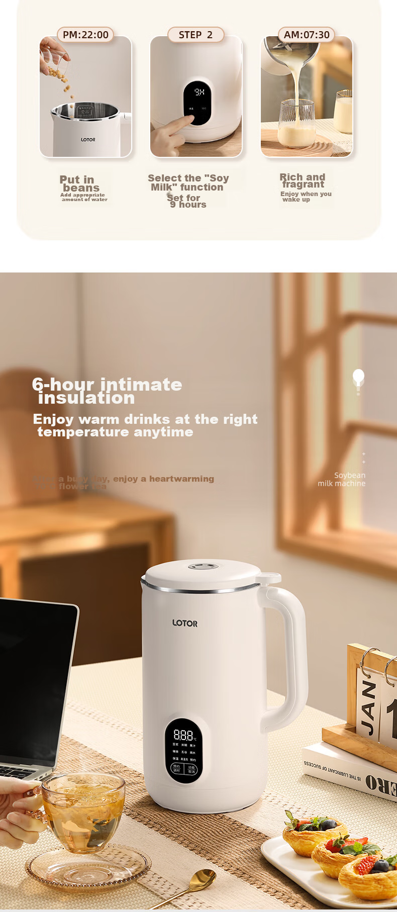 LOTOR High-Speed Blender Soy Milk Maker for Home Use, Automatic 4-5 Person Capacity, No Cooking Or Washing Required, Noise Reduction Juicer Machine for Grains And Complementary Food 14
