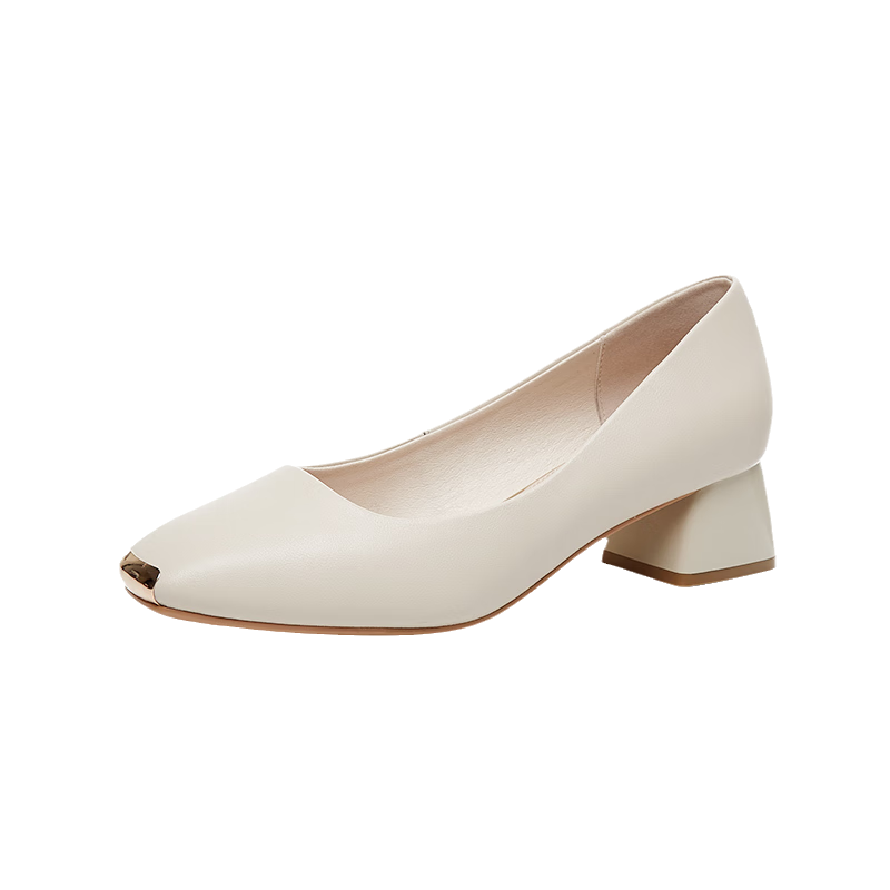 DAPHNE Square Toe Mid-Heel Chunky Heel Low-Cut Women's Pumps Versatile Comfortable Leather Shoes for Work And Office 4622101001 Beige 35
