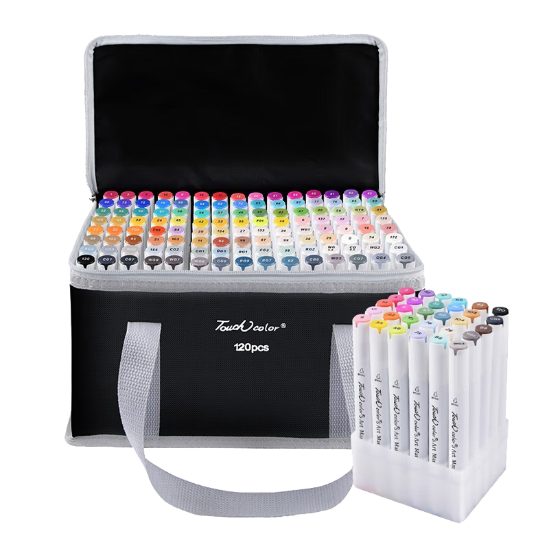 Touchcolor Dual-Tip Markers, Complete Set of 120 Colors, Oil-Based Drawing Pens for Art Students, Watercolor Pen Set, Colored Painting Pens, Stationery