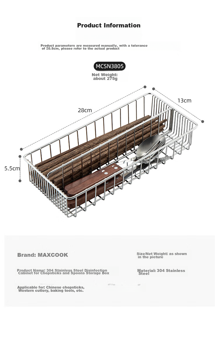 MAXCOOK 304 Stainless Steel Chopstick Holder, Disinfection Cabinet Chopstick Box, Chopsticks And Spoons Storage Box, Draining Chopstick Rack MCSN3805 9
