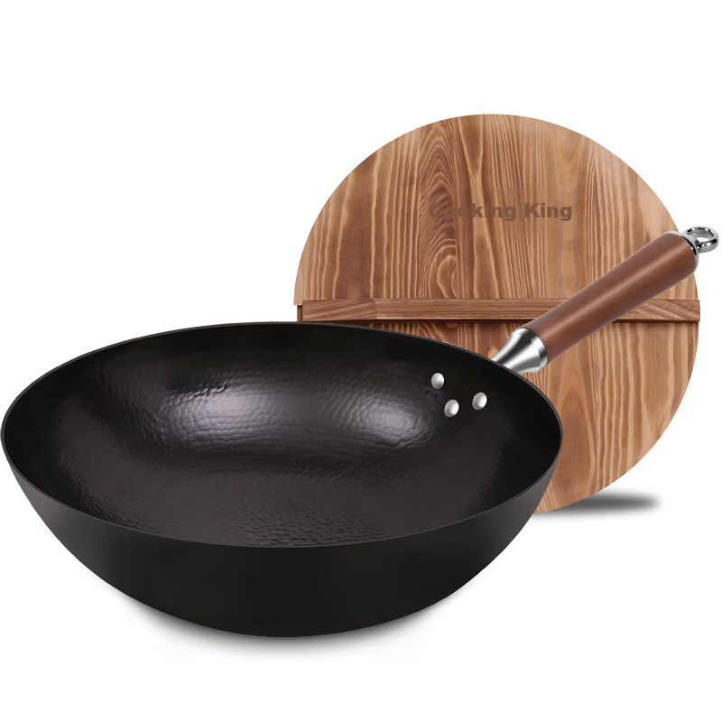 COOKER KING Wok Iron Pan, Pure Hand-Forged Round Bottom Healthy Iron Pan for Stir-Frying, 32cm B49698