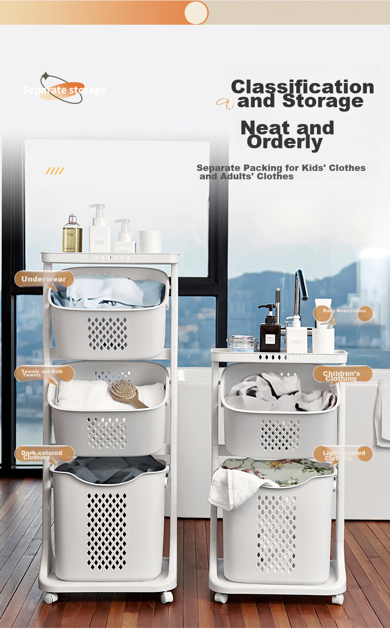 JEKO&JEKO Household Laundry Hamper, Dirty Clothes Basket, Bathroom Storage Organizer, Laundry Sorting Bin, Two-Tier 6